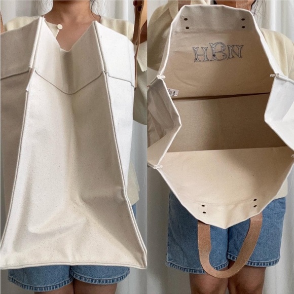 Handcrafted CB Station Cream monogram embroidered canvas tote bag. - Picture 6 of 8